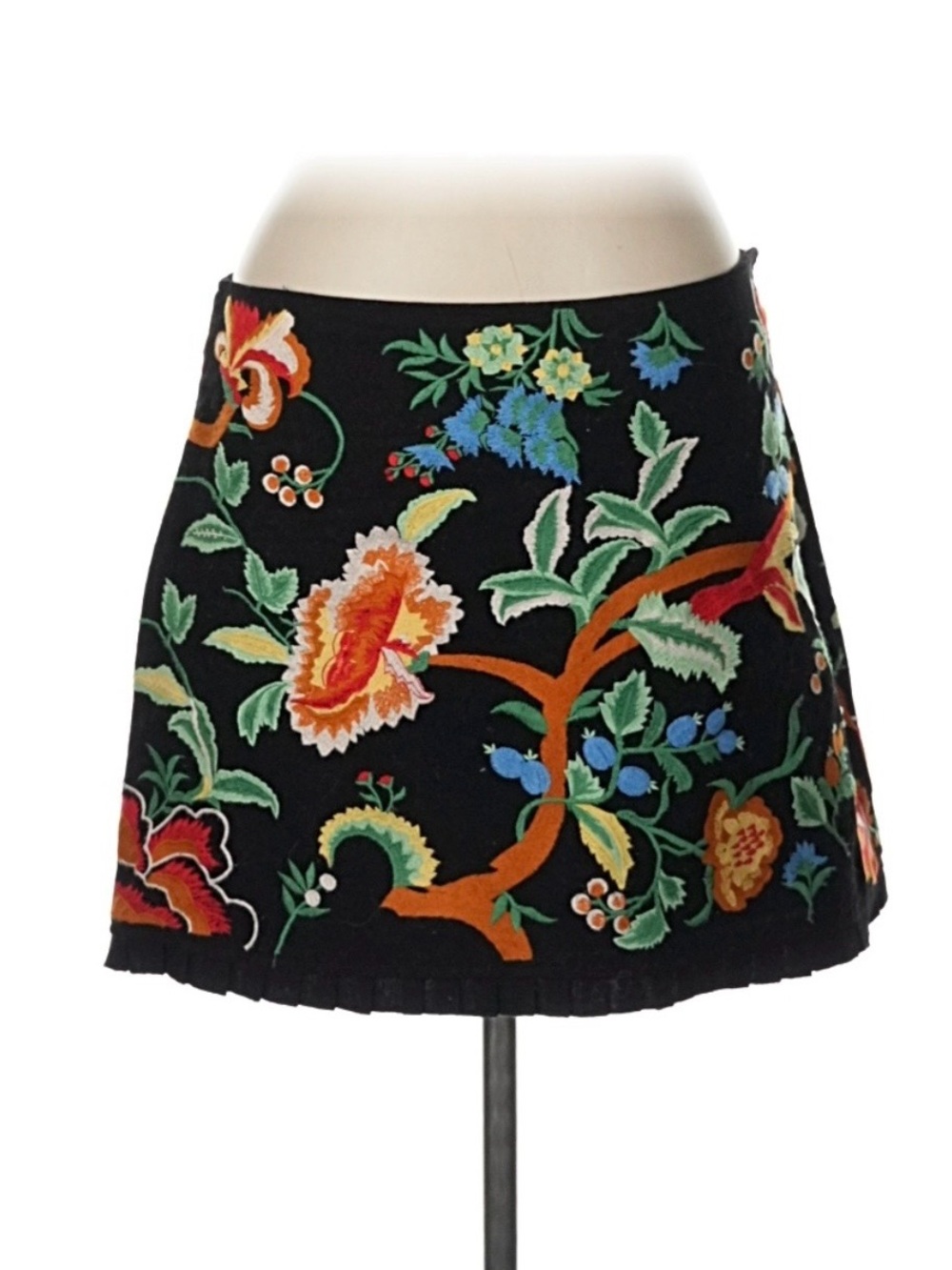 Black Floral Embroidered A-Line Skirt